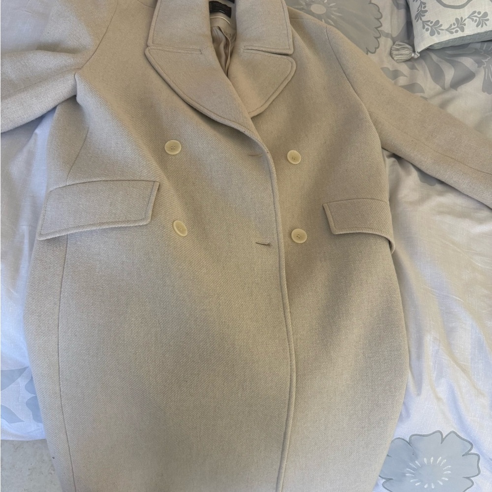 Zara Beige Double-Breasted Pea Coat